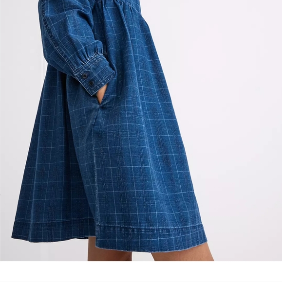 MADEWELL Size Large Indigo Plaid Denim Babydoll Shirtdress $128 Runs Small! EUC! - Picture 2 of 16